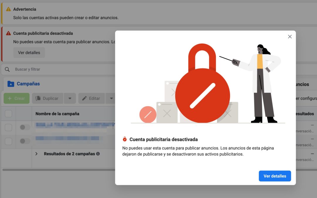 Cuenta Publicitaria de Facebook Inhabilitada o Desactivada